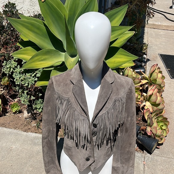 PIONEER Taupe Suede Fringe Blazer - Picture 7 of 12